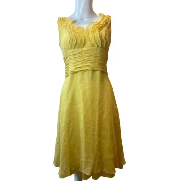 Tahari | Dresses | Tahari Womens Silk Ruffle Empire Waist Fit Flare Dress  Sleeveless Yellow Sz S | Poshmark